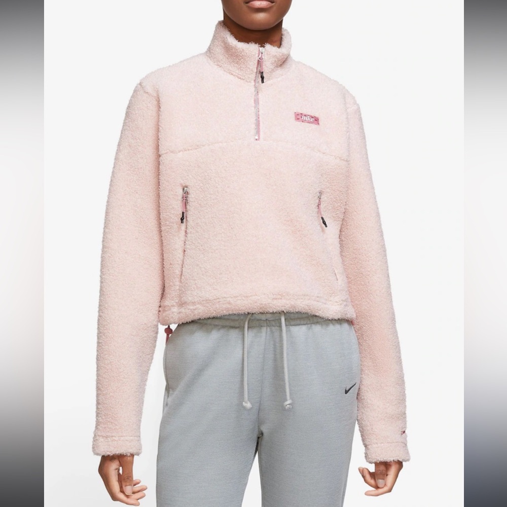 nike women’s therma-fit 1/2 zip cropped teddy jacket